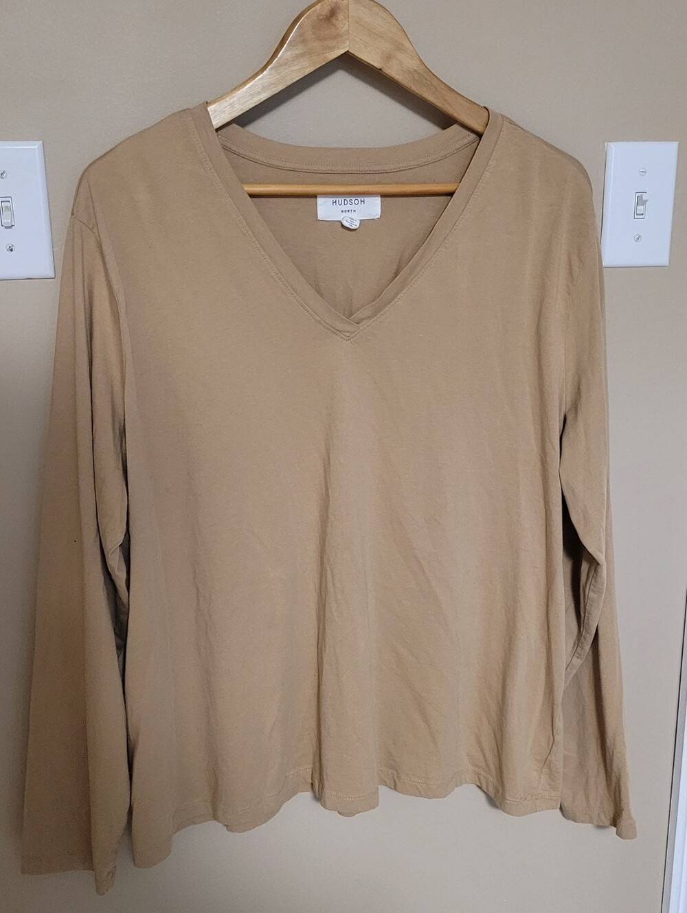 Hudson Long Sleeve V-Neck Top in Tan